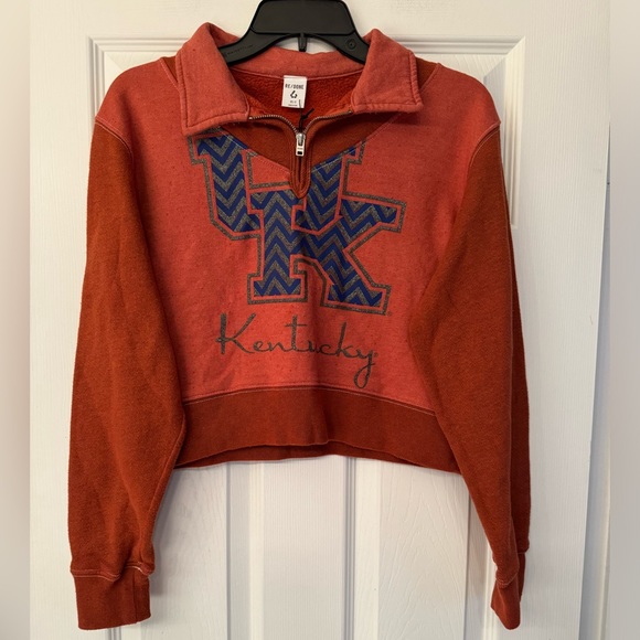REDONE Orange Upcycled Kentucky Women’s Crop Half Zip Sweatshirt Size XS/Small - Picture 2 of 10